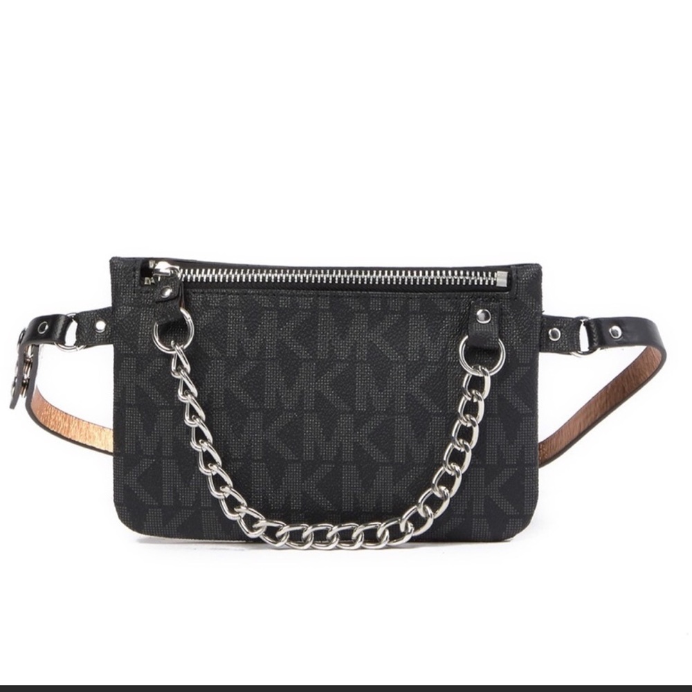 NEW MK BLACK Waist belt fanny pack with Chain - Picture 4 of 6
